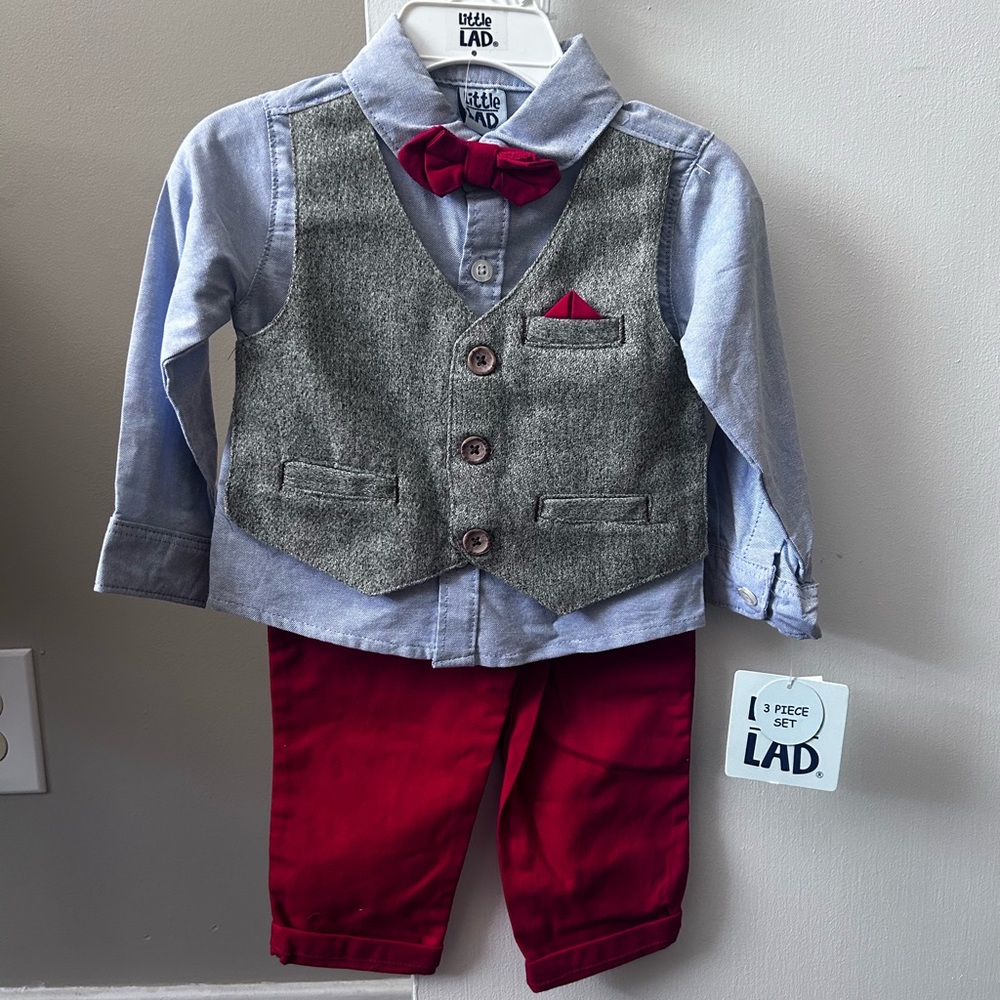 Little Lad 3 Piece Mock Vest Set - Formal Dress with Long Sleeve